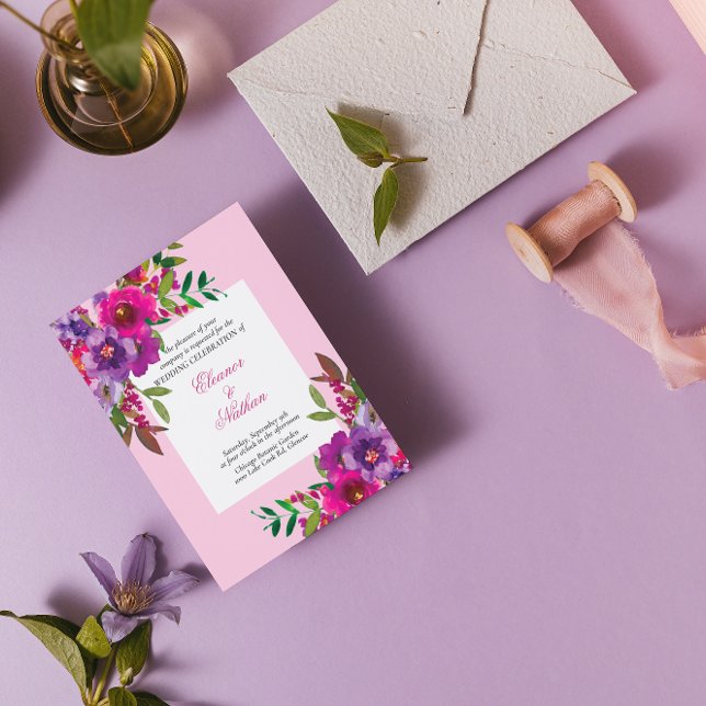Chic Colourful Watercolor Flowers Summer Wedding Invitation (Creator Uploaded)