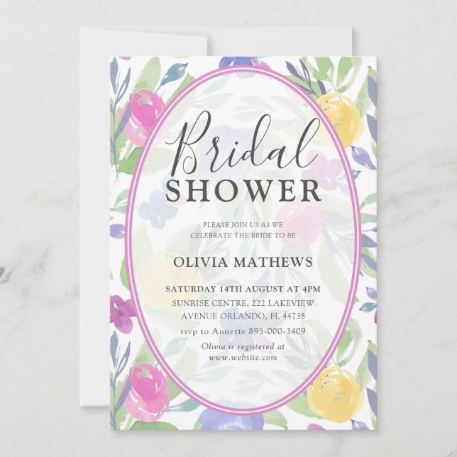 Chic Colourful Watercolor Rose Bridal Shower Invitation (Front)