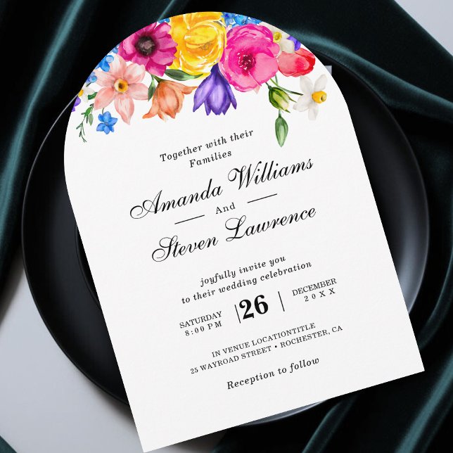 Chic colourful wildflowers wedding arch invitation (Creator Uploaded)