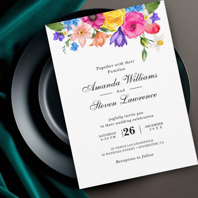 Chic colourful wildflowers wedding  invitation (Creator Uploaded)