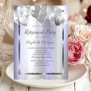 Chic Confetti Balloons Violet Metallic Retirement Invitation