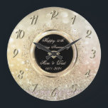 Chic Confetti Bokeh 50th Wedding Anniversary Large Clock<br><div class="desc">Elegant gold diamonds wedding anniversary clock.</div>