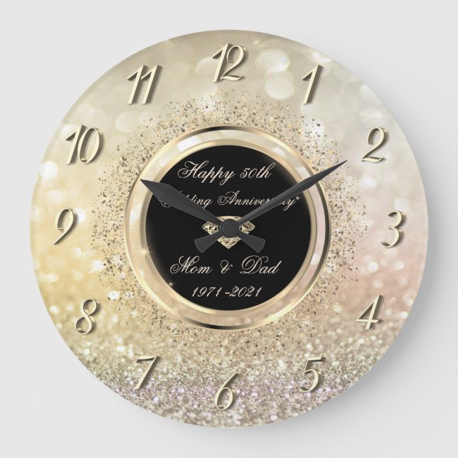 Chic Confetti Bokeh 50th Wedding Anniversary Large Clock (Front)