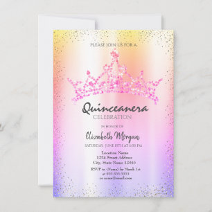 Chic Confetti Crown Ombre Metallic Quinceañera  Invitation
