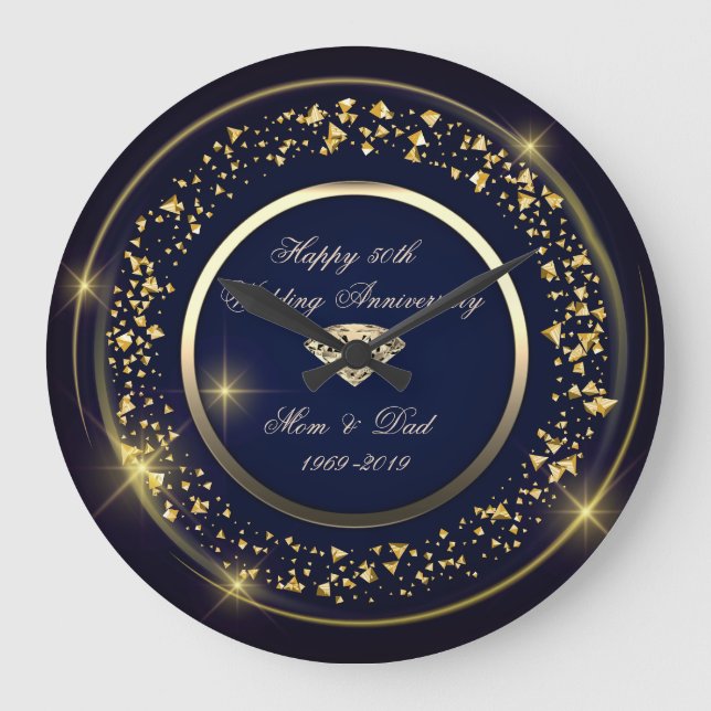 Chic, Confetti,Diamond 50th Wedding Anniversary Large Clock (Front)