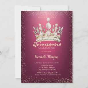 Chic Confetti Watercolor Crown Red Quinceañera Invitation