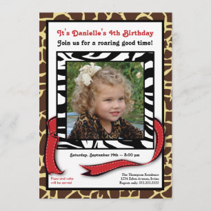 Chic Contemporary Animal Print Photo Birthday Invitation