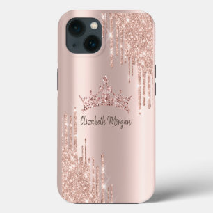 Chic Cool Glitter Crown Drop Rose Gold iPhone 13 Case