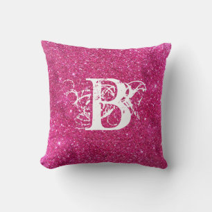 Chic Cool Pink Glitter White Initial Monogram Cushion