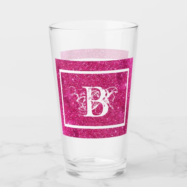 Chic Cool Pink Glitter White Initial Monogram Glass (Front)