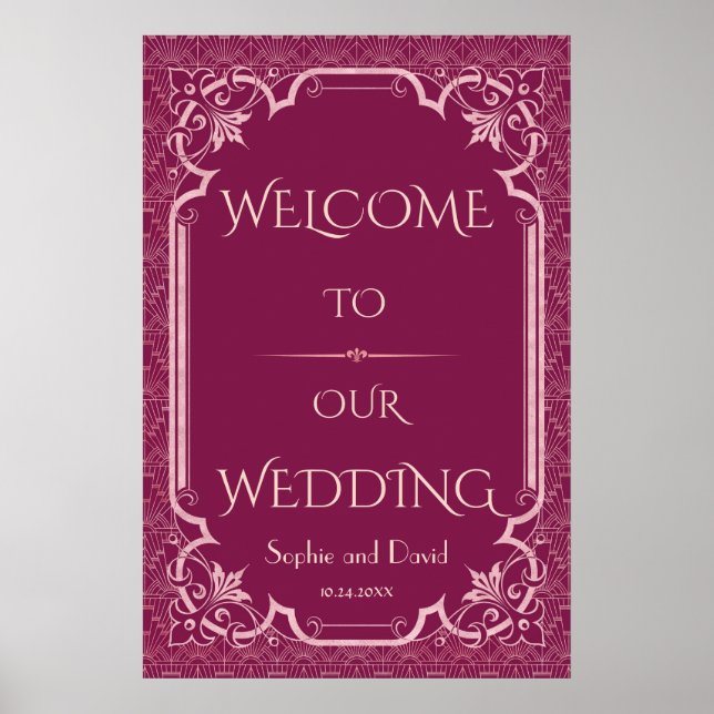 Chic Cooper Rose Great Gatsby Wedding Welcome Sign (Front)