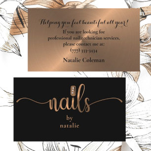 Chic Copper & Black Nail Technician Business Card