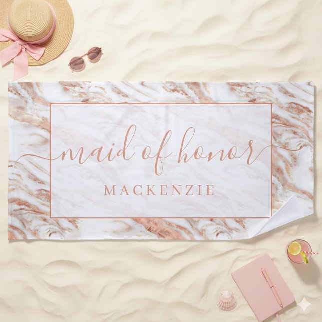 Chic Copper Marble Rose Gold Maid of Honour Beach Towel (Chic Copper Marble Rose Gold Maid of Honor Beach Towel)
