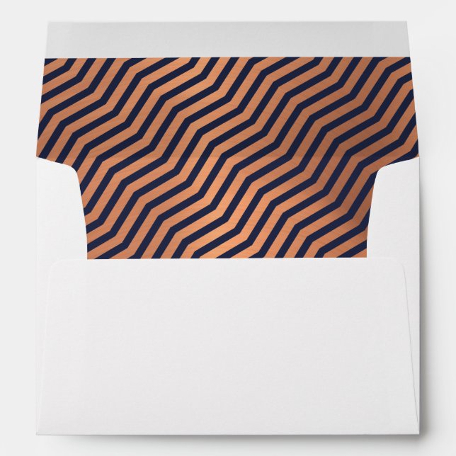 Chic Copper Rose Gold Foil Chevron Navy Blue Envelope (Back (Bottom))