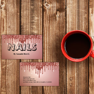 Chic Copper Rose Gold Glitter Nails  Professional Business Card