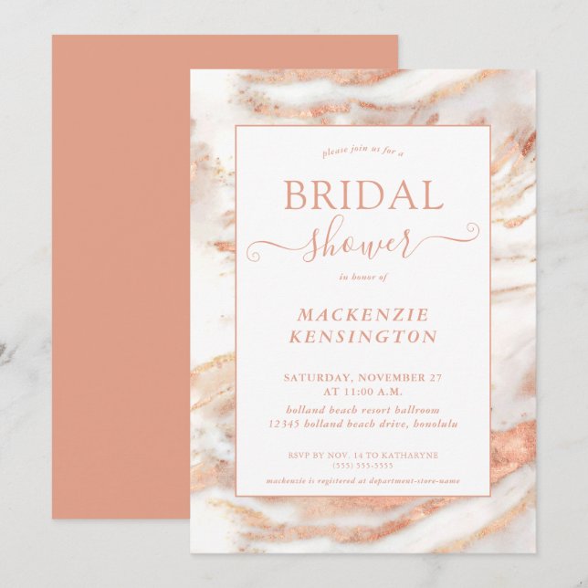 Chic Copper Rose Gold Marble Bridal Shower Invitat Invitation (Front/Back)