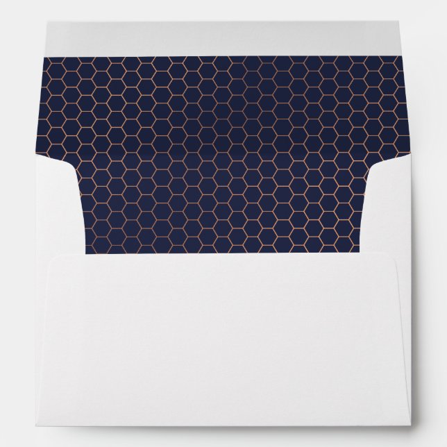 Chic Copper Rose Gold Navy Blue Geometric Pattern Envelope (Back (Bottom))