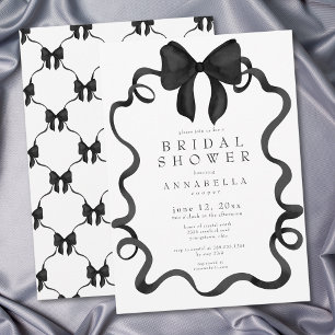 Chic Coquette Black Ribbon Bow Minimalist Shower Invitation
