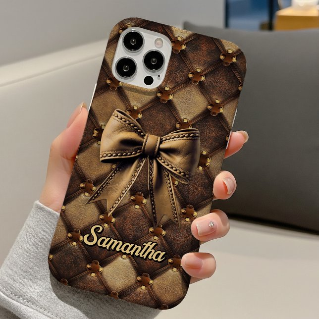 Chic coquette bow faux leather monogram  Case-Mate iPhone case (Creator Uploaded)
