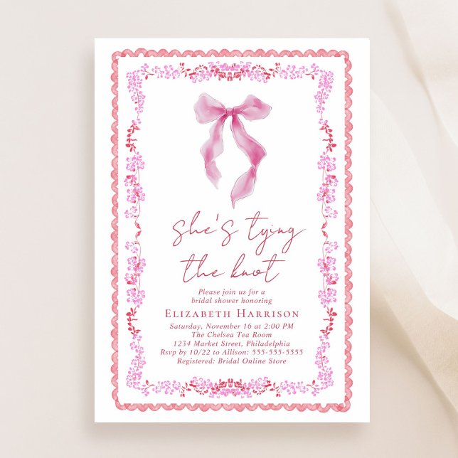 Chic Coquette Bow Watercolor Bridal Shower Invitation (Creator Uploaded)