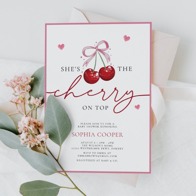 Chic Coquette Cherry on Top Baby Shower Invitation (Creator Uploaded)