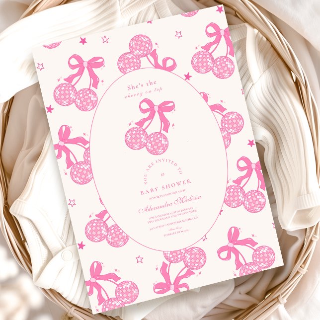 Chic Coquette Cherry on Top Baby Shower Invitation (Creator Uploaded)