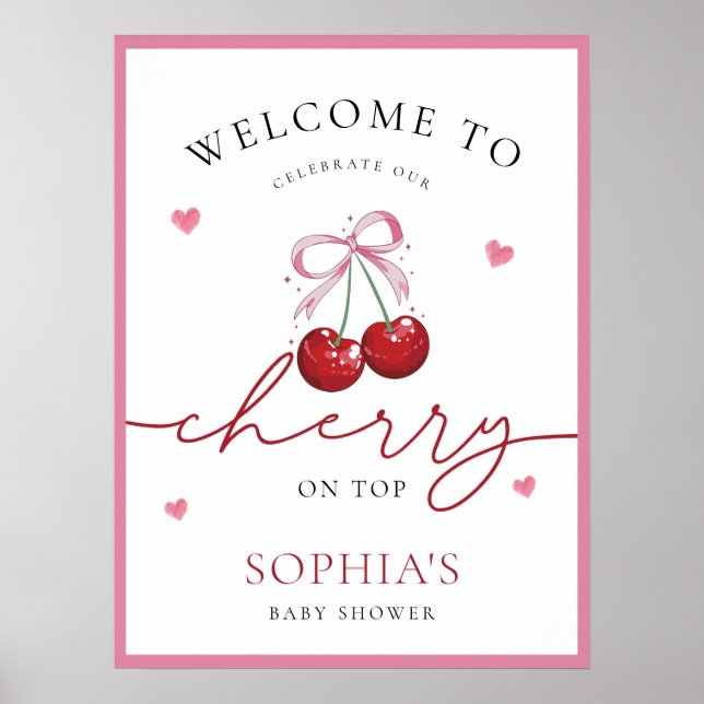 Chic Coquette Cherry on Top Baby Shower Sign (Front)