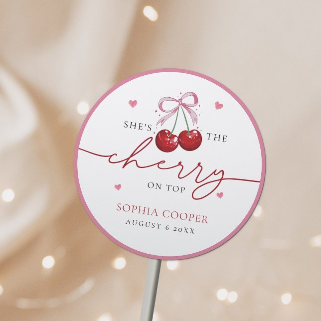 Chic Coquette Cherry on Top Bridal Shower Classic Round Sticker (Creator Uploaded)