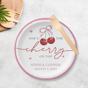 Chic Coquette Cherry on Top Bridal Shower Paper Plate