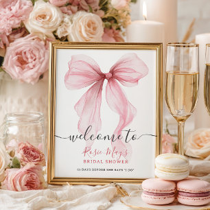 Chic Coquette Pink Bow Bridal Shower Welcome Poster