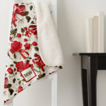 Chic coquette red roses and bows monogram