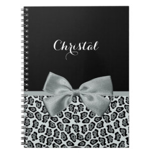 Chic Coral and Black Jaguar Print Light Red Bow Notebook