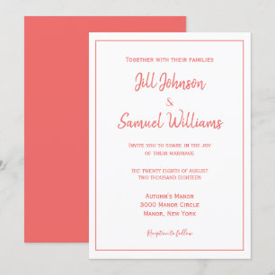 Chic Coral and White Wedding Invitation