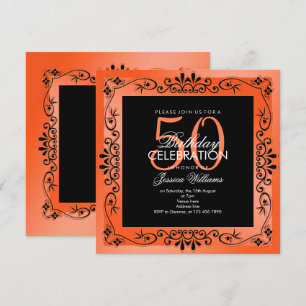 Chic Coral Decorative Framed 50th Birthday Invitation