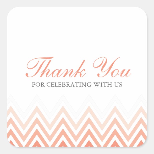 Chic Coral Ombre Chevrons Square Sticker (Front)