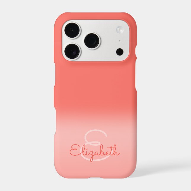 Chic Coral Ombre Name Initial Letter Monogram  (Back)