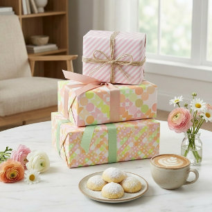 Chic Coral Orange Blush Pink Circles Art Pattern Wrapping Paper Sheet