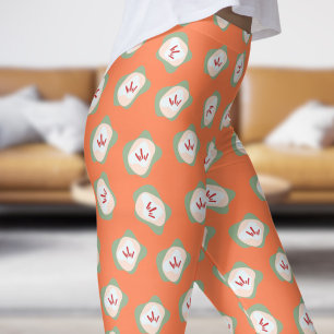 Chic Coral Orange Sepal and Style Floral Pattern Leggings