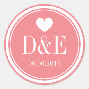 Chic coral pink monogram wedding stickers