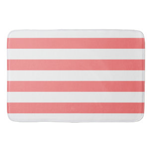 Chic Coral Pink Stripes Pattern Bath Mat