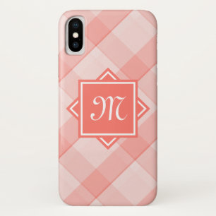 Chic Coral Plaid With Modern Diagonal Monogram iPhone X Case