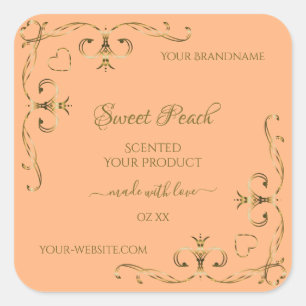 Chic Coral Rose Product Labels Gold Ornate Corners