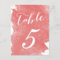 CHIC CORAL WATERCOLOR TABLE NUMBER CARDS