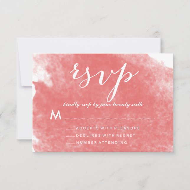 CHIC CORAL WATERCOLOR WEDDING RSVP CARDS (Front)
