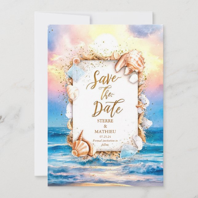 Chic Corals Beach Wedding Save The Date (Front)