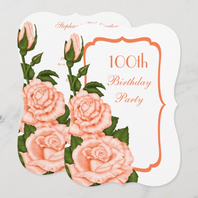Chic Corner Coral Roses 100th Birthday Invitation (Front/Back)