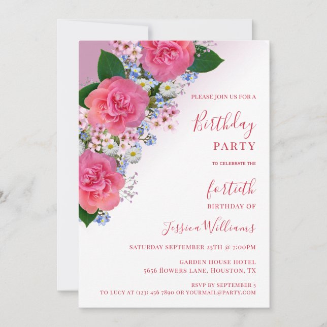 Chic Corner Floral Decorative Birthday Invitation (Front)