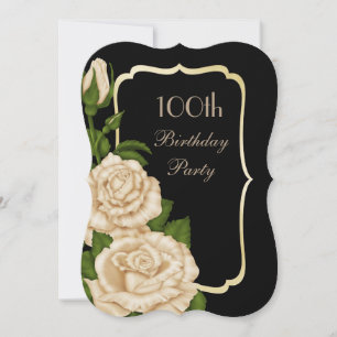 Chic Corner Ivory Roses 100th Birthday Invitation