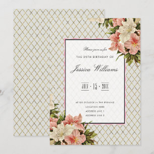 Chic Corner Lilies & Gold Diamonds 25th Birthday Invitation