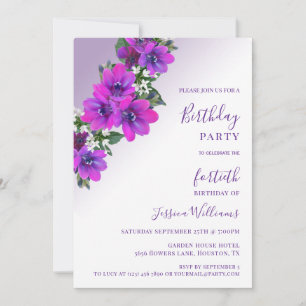 Chic Corner Purple Floral Decorative Birthday Invitation